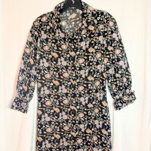 Natural Life Cottagecore Marigold Button Shirt Dress Mini Floral Bohemian Tunic